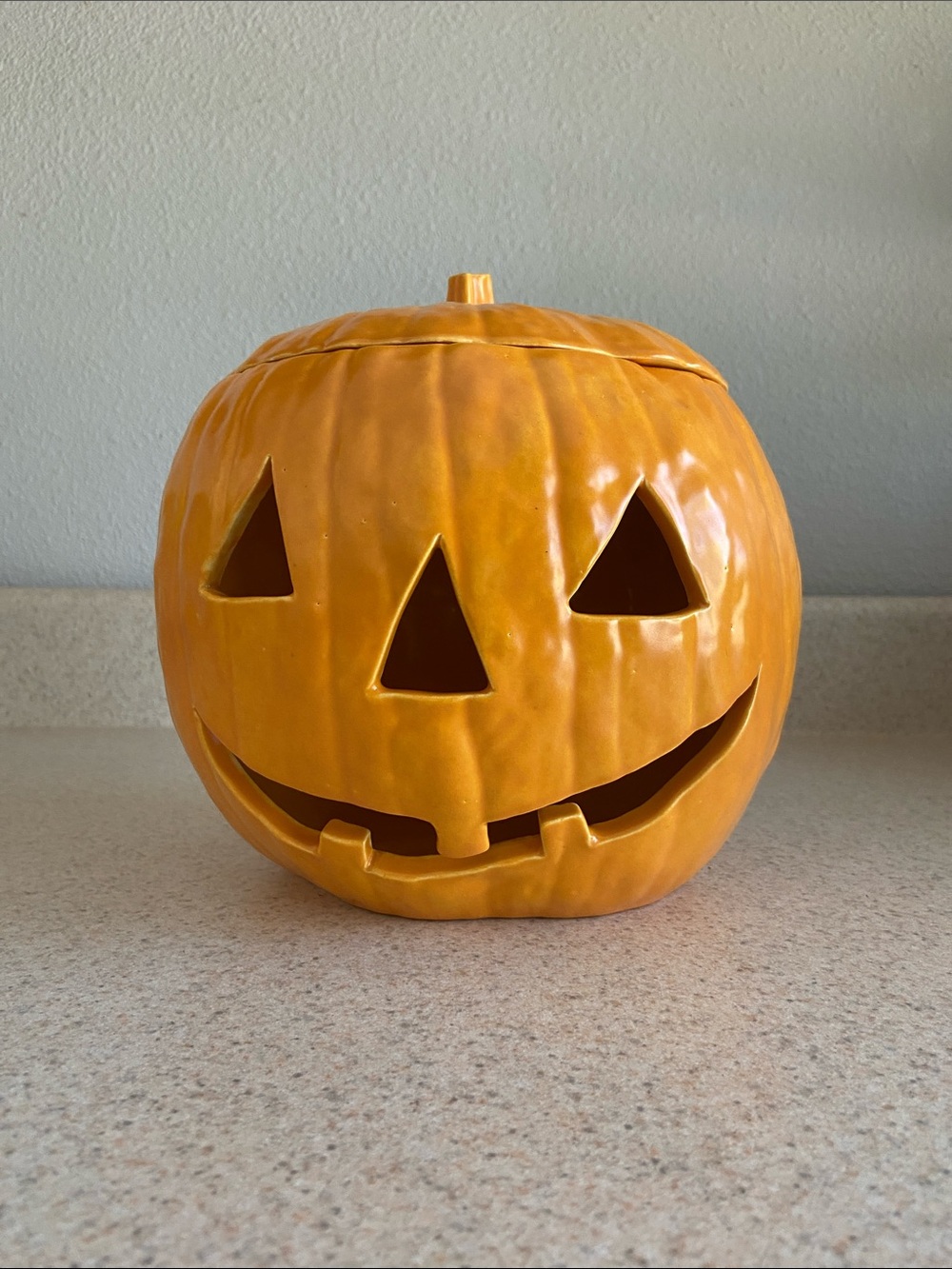 Vintage 1981 Signed Ceramic Jack O Lantern Pumpkin Cookie Jar Candy Dish